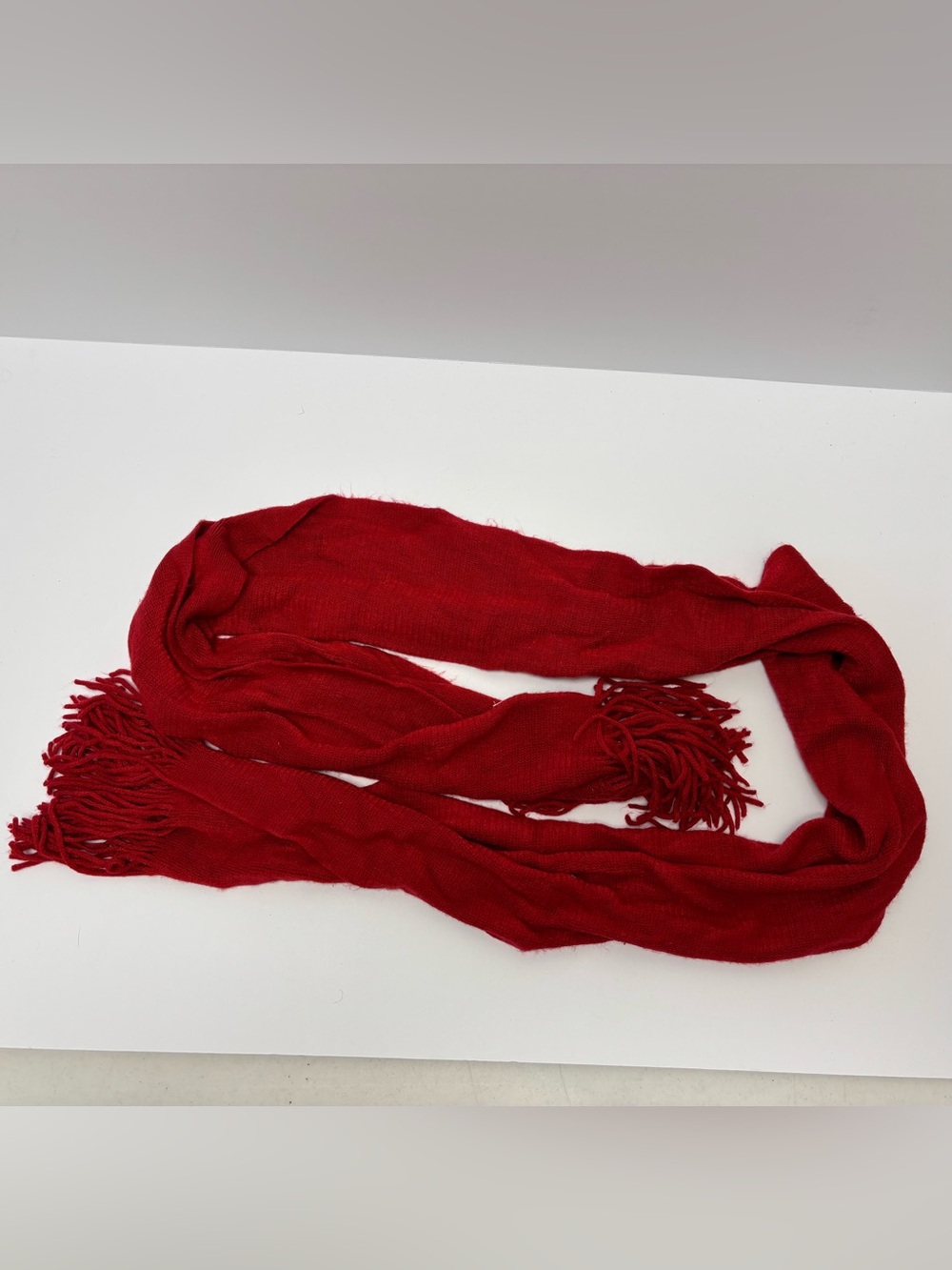 Preston & York Red Knit Fringe Scarf Classic Winter Wrap
